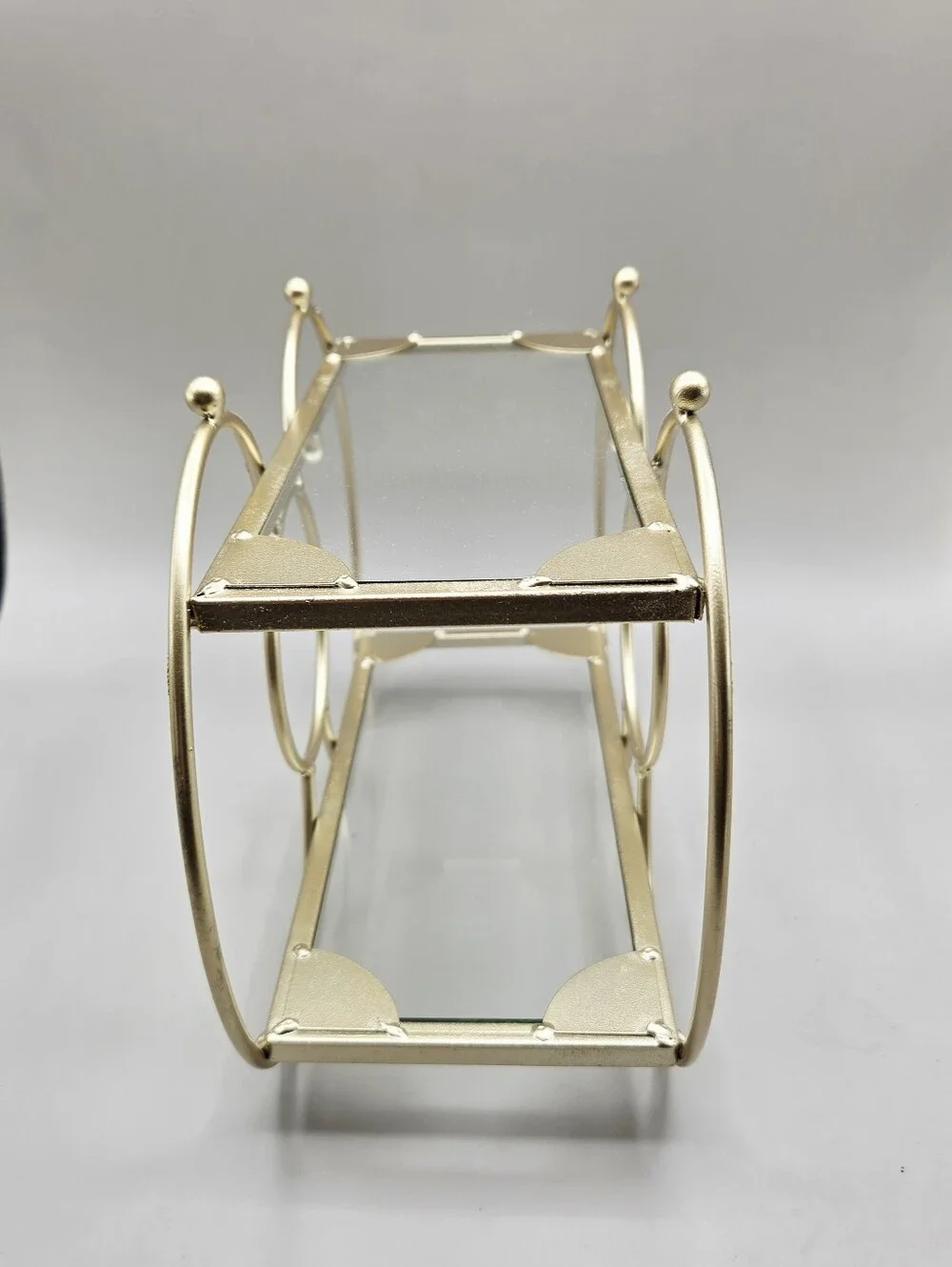 Gold Metal Organizer with Two Glass Shelves